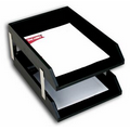 Black Letter Size Classic Leather Double Front Load Tray w/ Silver Posts